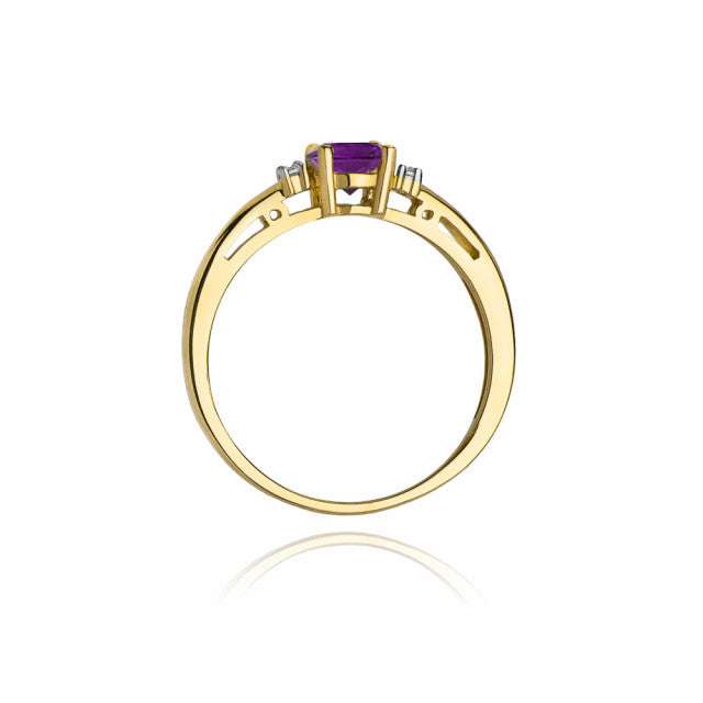 Inel Aur 14K cu Ametist 0.50 ct si Diamante Naturale 0.03 ct, imaginea 3 din 11