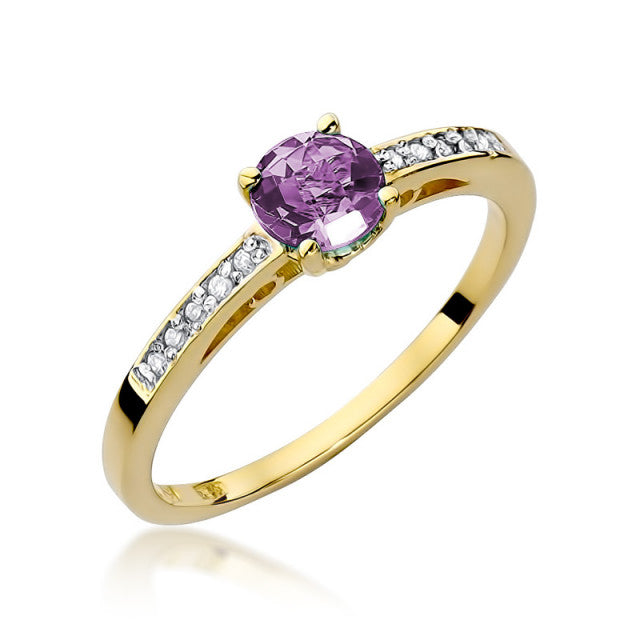 Inel Aur 14K cu Ametist 0.50 ct si Diamante Naturale 0.05 ct — Aur galben