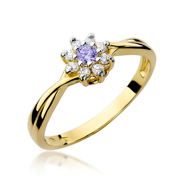 Inel Aur 14K cu Ametist 0.10 ct si Diamante Naturale 0.12 ct — Aur galben