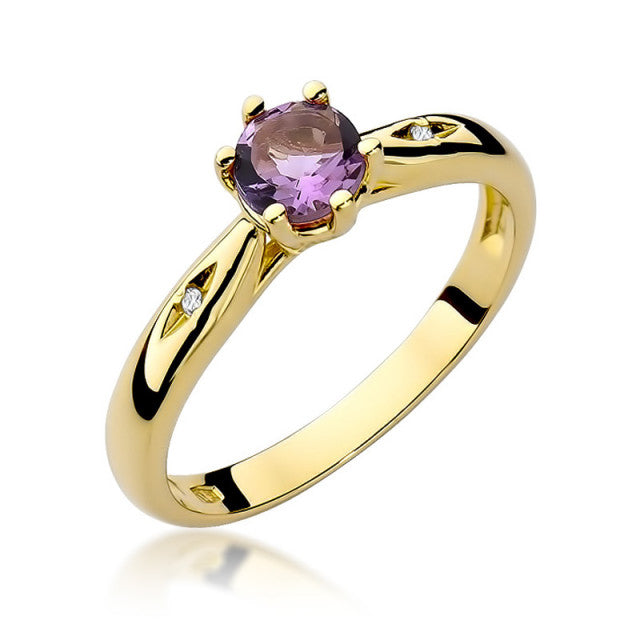 Inel Aur 14K cu Ametist 0.50 ct si Diamante Naturale 0.01 ct — Aur galben