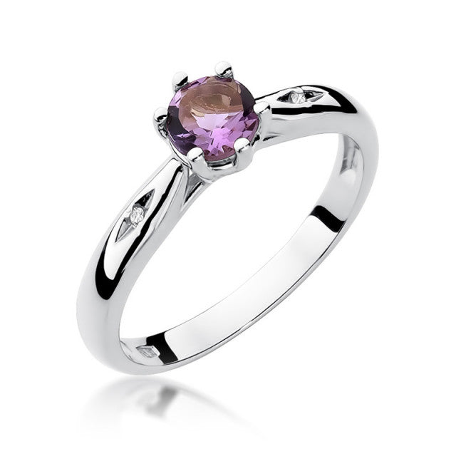 Inel Aur 14K cu Ametist 0.50 ct si Diamante Naturale 0.01 ct, imaginea 4 din 9