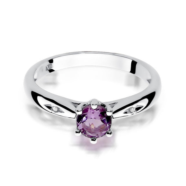 Inel Aur 14K cu Ametist 0.50 ct si Diamante Naturale 0.01 ct, imaginea 5 din 9