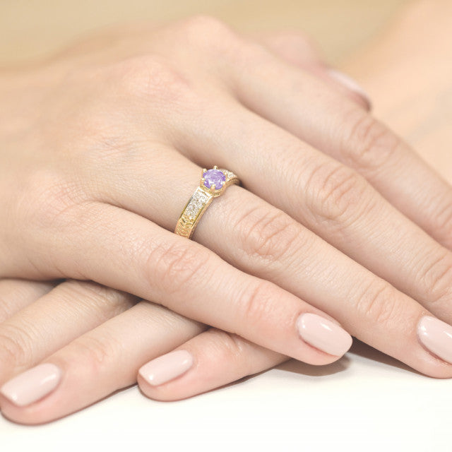 Inel Aur 14K cu Ametist 0.50 ct si Diamante Naturale 0.08 ct, imaginea 7 din 11