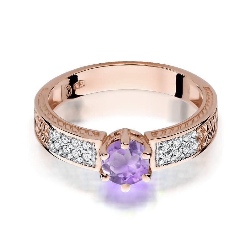 Inel Aur 14K cu Ametist 0.50 ct si Diamante Naturale 0.08 ct, imaginea 9 din 11
