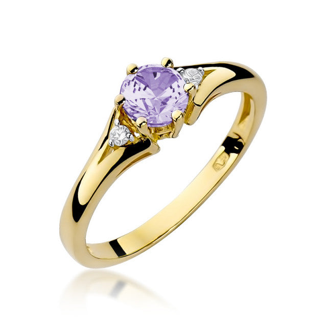 Inel Aur 14K cu Ametist 0.50 ct si Diamante Naturale 0.03 ct — Aur galben