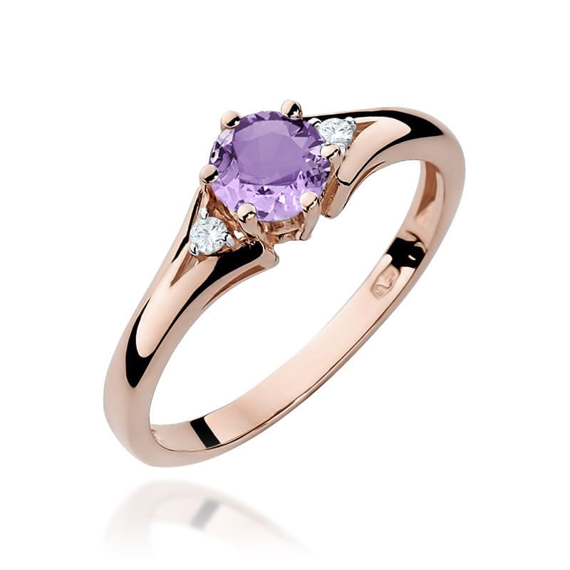Inel Aur 14K cu Ametist 0.50 ct si Diamante Naturale 0.03 ct, imaginea 7 din 10