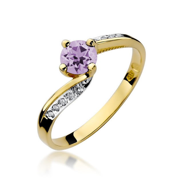 Inel Aur 14K cu Ametist 0.50 ct si Diamante Naturale 0.05 ct — Aur galben