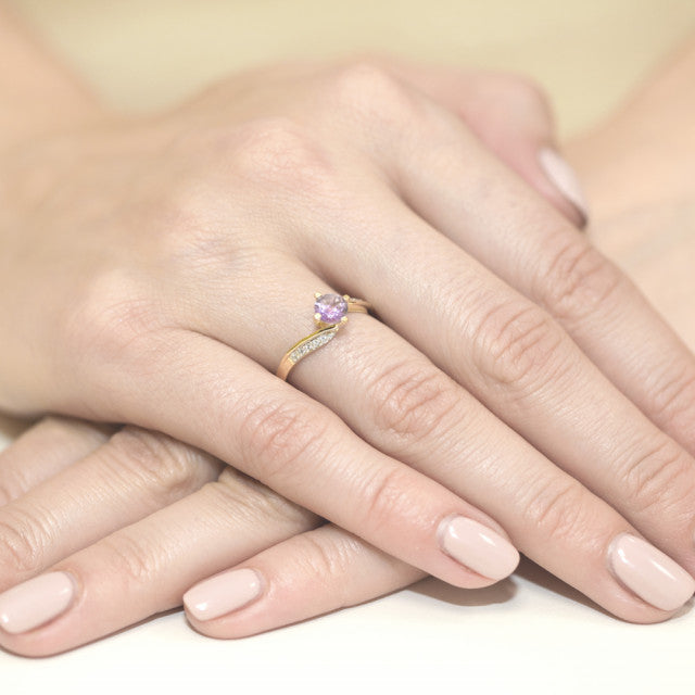 Inel Aur 14K cu Ametist 0.50 ct si Diamante Naturale 0.05 ct, imaginea 7 din 11