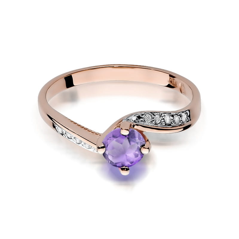 Inel Aur 14K cu Ametist 0.50 ct si Diamante Naturale 0.05 ct, imaginea 9 din 11