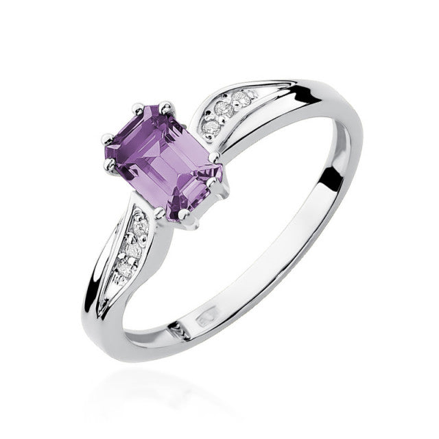 Inel Aur 14K cu Ametist 0.50 ct si Diamante Naturale 0.03 ct, imaginea 4 din 11