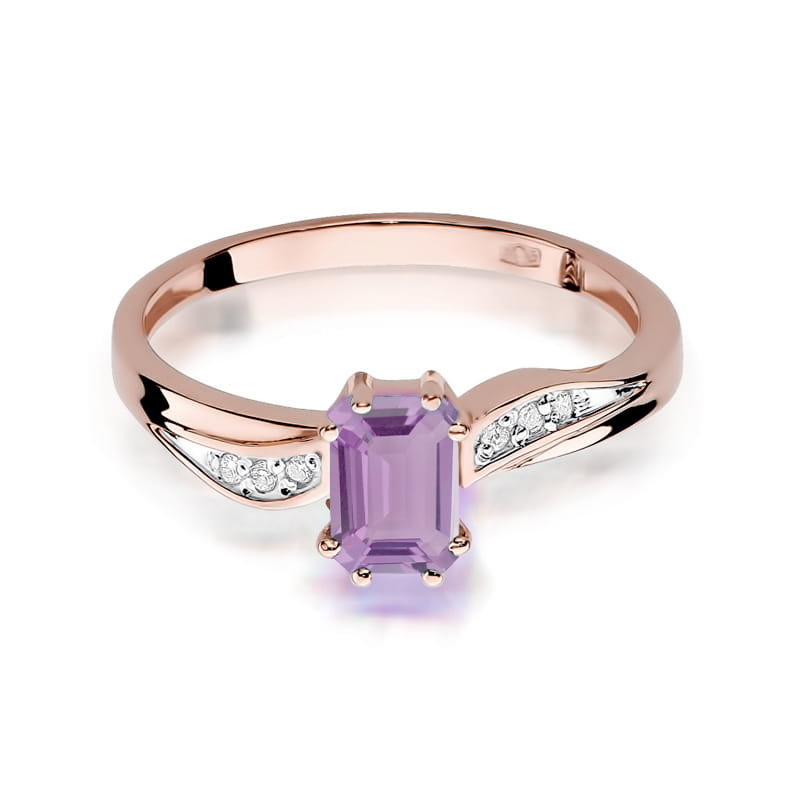Inel Aur 14K cu Ametist 0.50 ct si Diamante Naturale 0.03 ct, imaginea 9 din 11