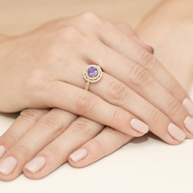 Inel Aur 14K cu Ametist 0.90 ct si Diamante Naturale 0.37 ct, imaginea 7 din 11
