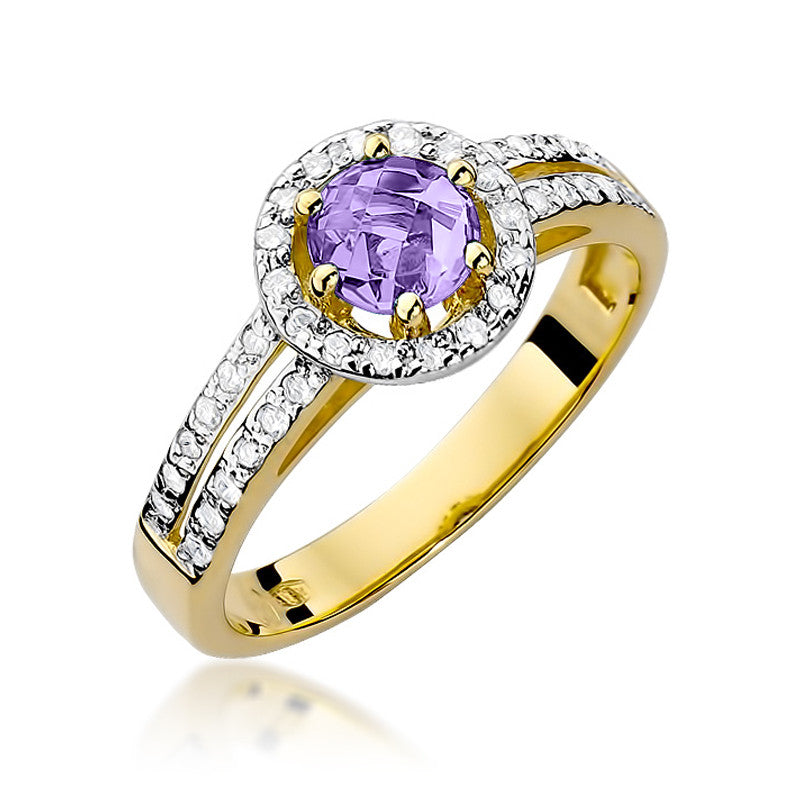 Inel Aur 14K cu Ametist 0.50 ct si Diamante Naturale 0.20 ct — Aur galben