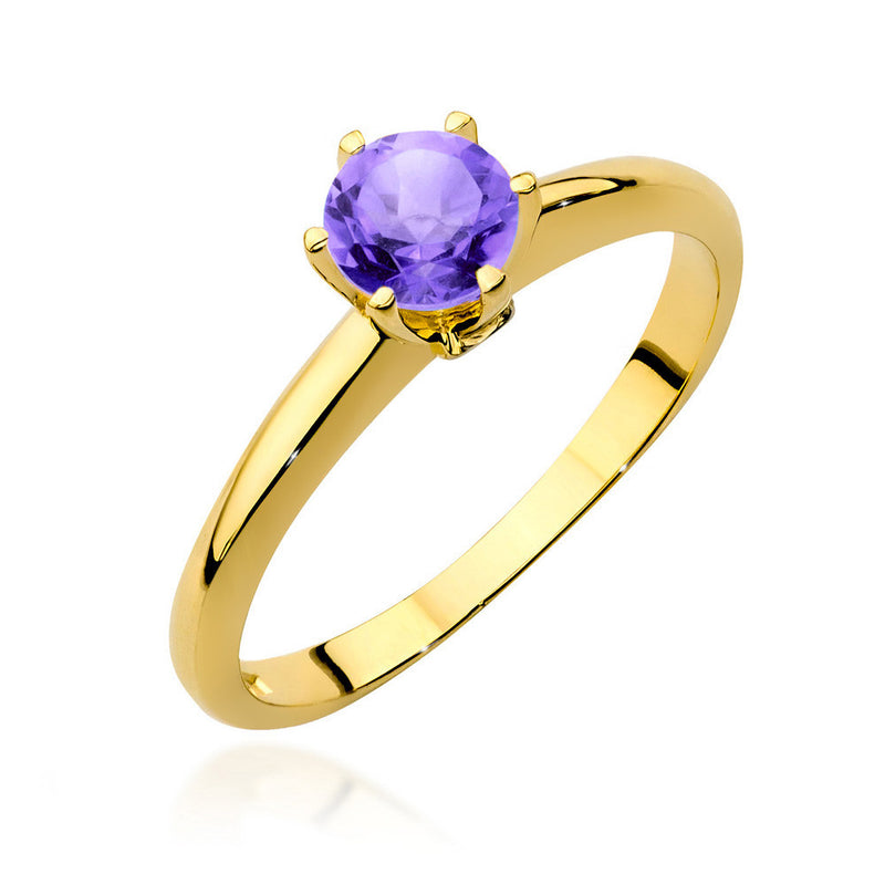 Inel Aur 14K cu Ametist 0.50 ct si Diamante Naturale 0.04 ct — Aur galben