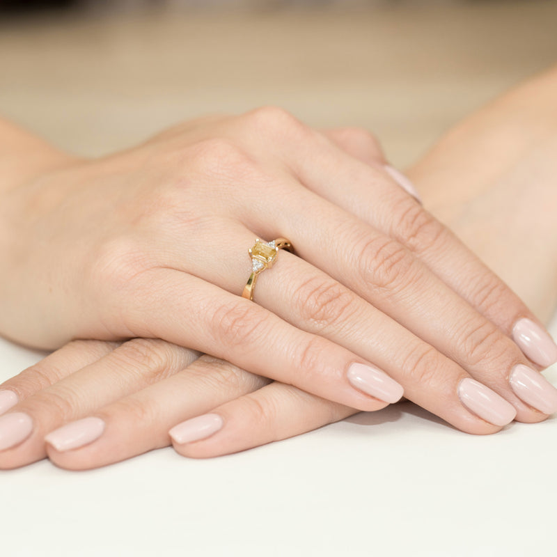 Inel Aur 14K cu Citrin 0.60 ct si Diamante Naturale 0.03 ct, imaginea 7 din 10