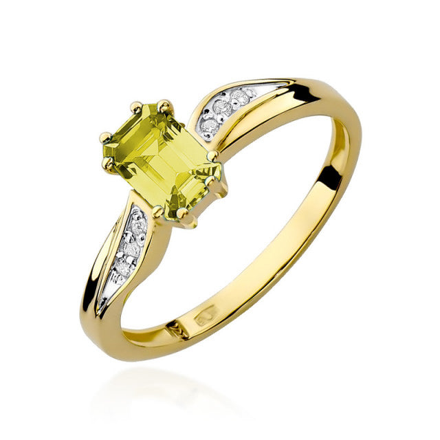 Inel Aur 14K cu Citrin 0.60 ct si Diamante Naturale 0.03 ct — Aur galben