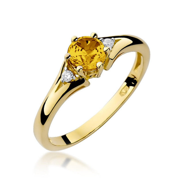 Inel Aur 14K cu Citrin 0.50 ct si Diamante Naturale 0.03 ct — Aur galben