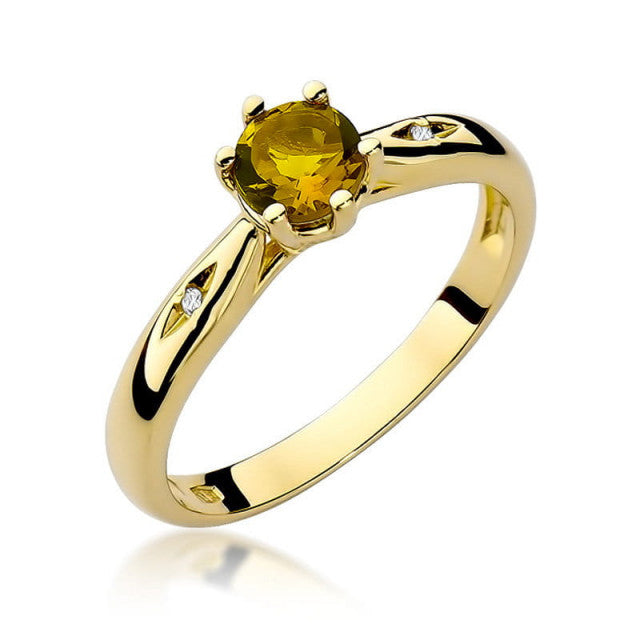 Inel Aur 14K cu Citrin 0.50 ct si Diamante Naturale 0.01 ct — Aur galben