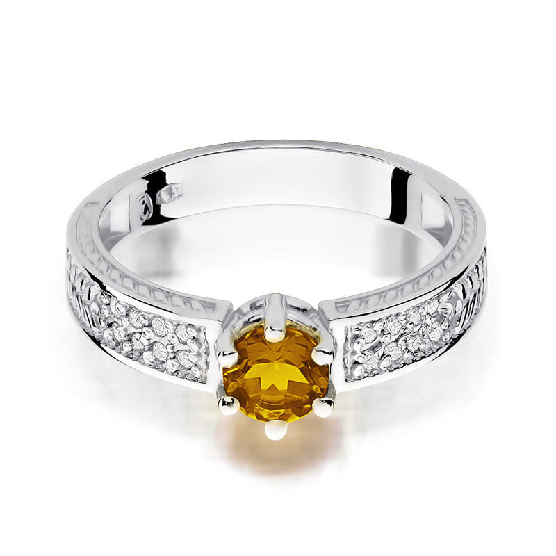 Inel Aur 14K cu Citrin 0.50 ct si Diamante Naturale 0.08 ct, imaginea 5 din 11