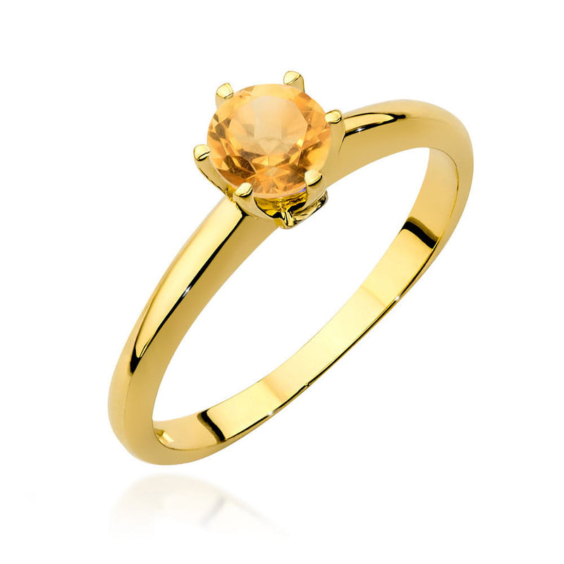 Inel Aur 14K cu Citrin 0.50 ct si Diamante Naturale 0.04 ct — Aur galben