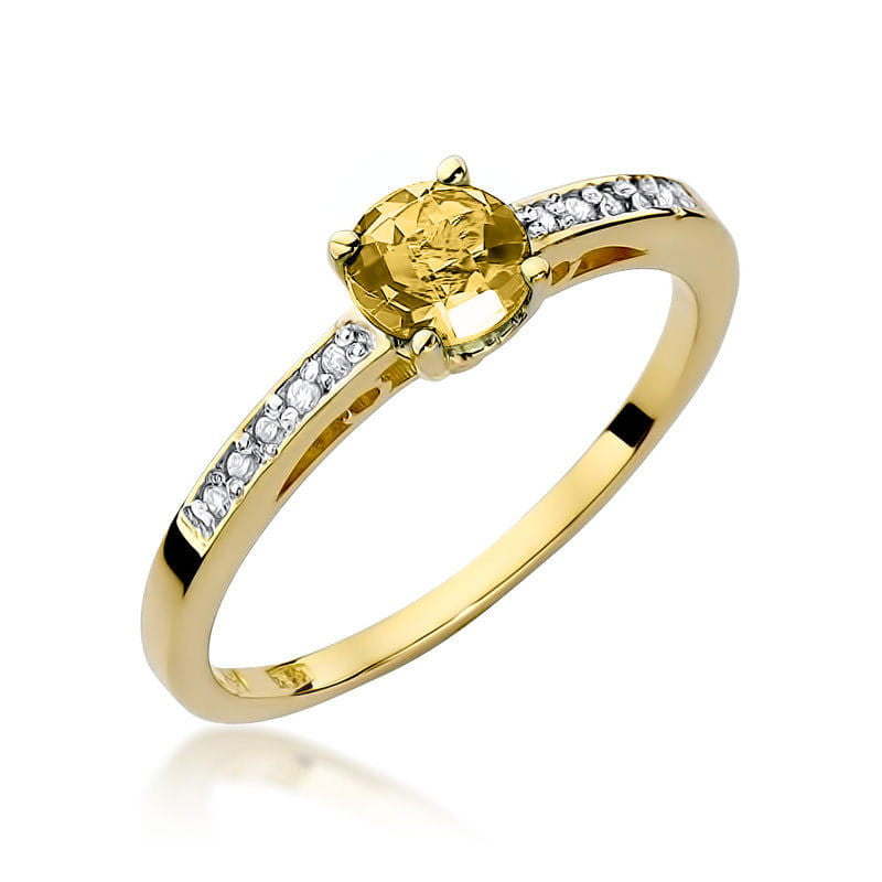 Inel Aur 14K cu Citrin 0.50 ct si Diamante Naturale 0.05 ct — Aur galben