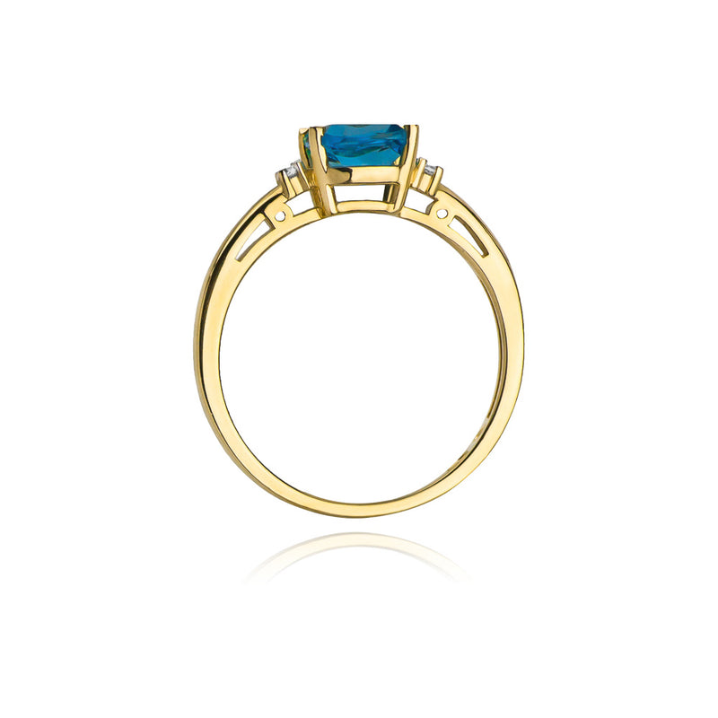 Inel Aur 14K cu Topaz Swiss 1.10 ct si Diamante Naturale 0.03 ct, imaginea 3 din 11