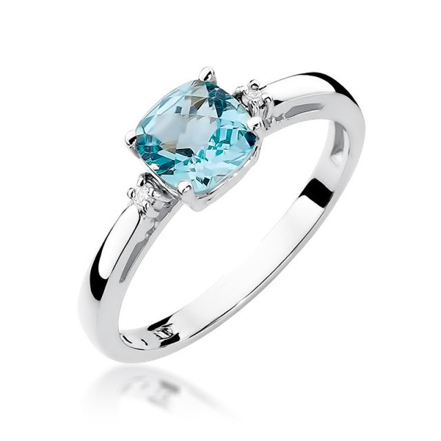 Inel Aur 14K cu Topaz Swiss 1.10 ct si Diamante Naturale 0.03 ct, imaginea 5 din 11