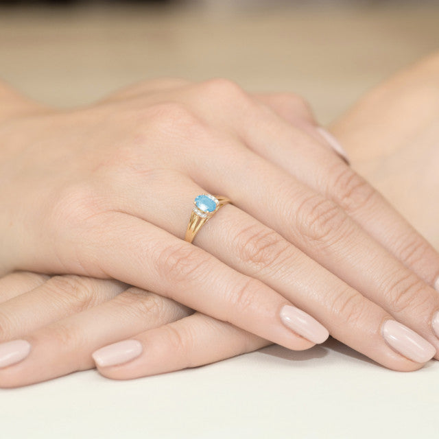 Inel Aur 14K cu Topaz Swiss 0.50 ct si Diamante Naturale 0.05 ct, imaginea 4 din 10