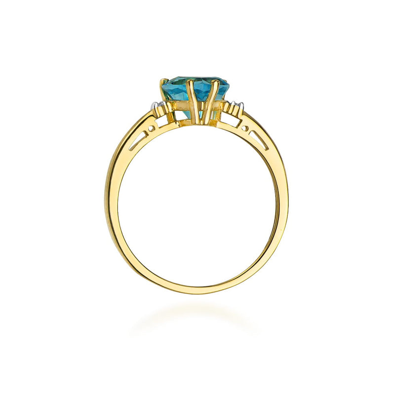 Inel Aur 14K cu Topaz Swiss 1.20 ct si Diamante Naturale 0.03 ct, imaginea 7 din 11