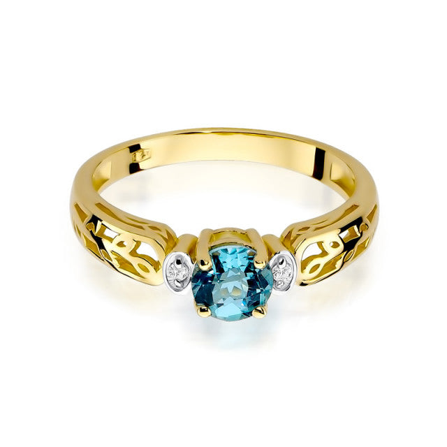 Inel Aur 14K cu Topaz Swiss 0.50 ct si Diamante Naturale 0.02 ct, imaginea 2 din 11