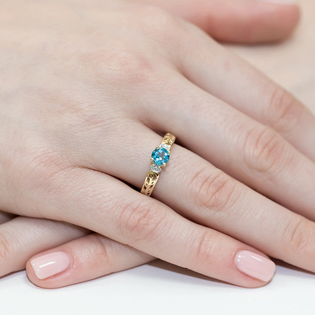 Inel Aur 14K cu Topaz Swiss 0.50 ct si Diamante Naturale 0.02 ct, imaginea 4 din 11