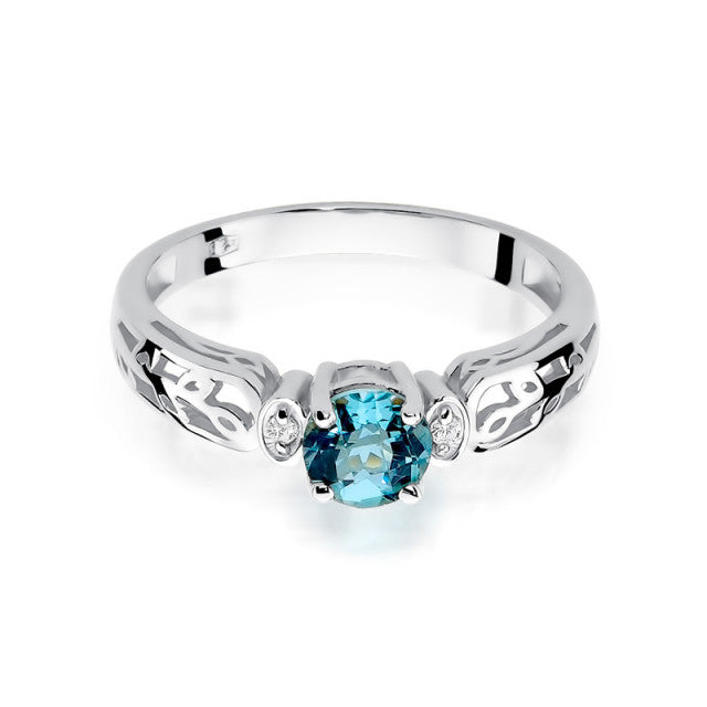 Inel Aur 14K cu Topaz Swiss 0.50 ct si Diamante Naturale 0.02 ct, imaginea 6 din 11