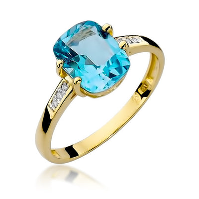 Inel Aur 14K cu Topaz Swiss 2.40 ct si Diamante Naturale 0.03 ct