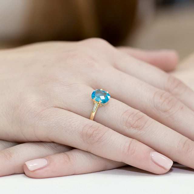 Inel Aur 14K cu Topaz Swiss 2.40 ct si Diamante Naturale 0.03 ct, imaginea 4 din 11