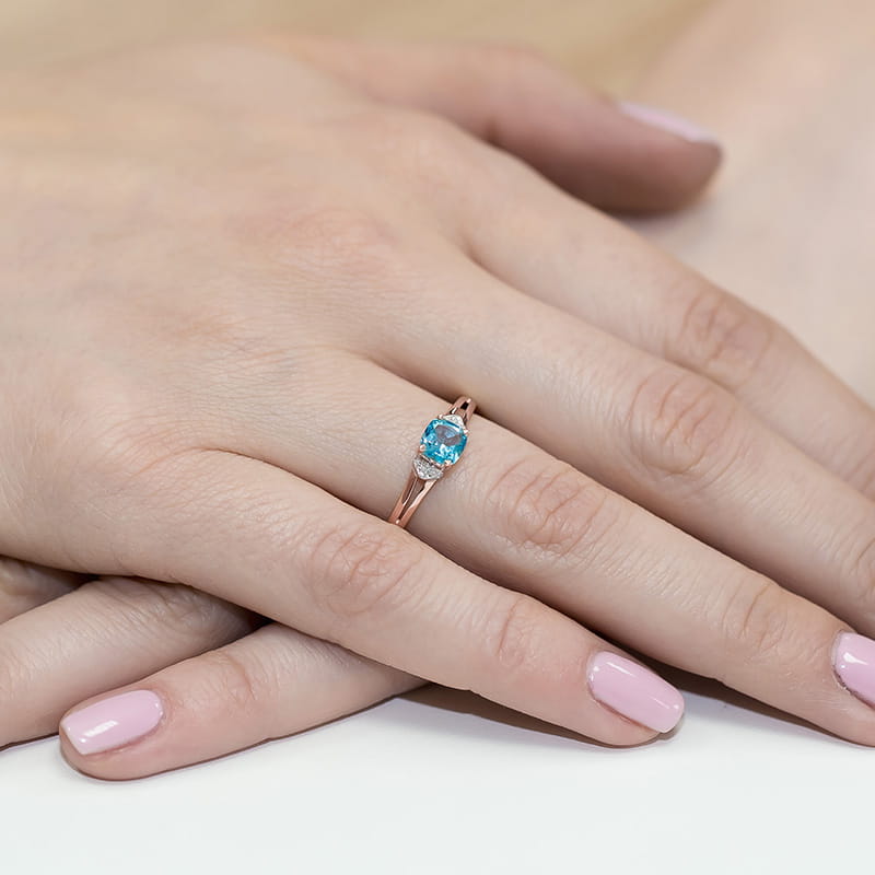Inel Aur 14K cu Topaz Swiss 0.70 ct si Diamante Naturale 0.01 ct, imaginea 11 din 11