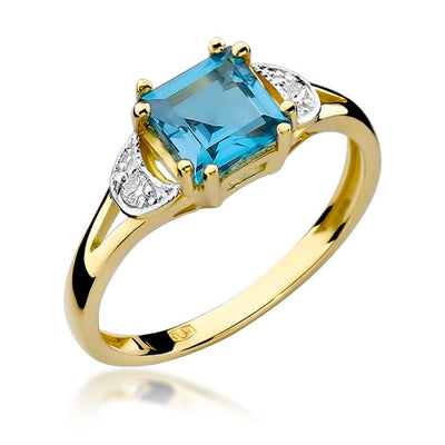 Inel Aur 14K cu Topaz Swiss 1.40 ct si Diamante Naturale 0.06 ct