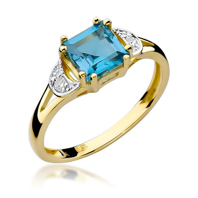 Inel Aur 14K cu Topaz Swiss 1.40 ct si Diamante Naturale 0.06 ct — Aur galben