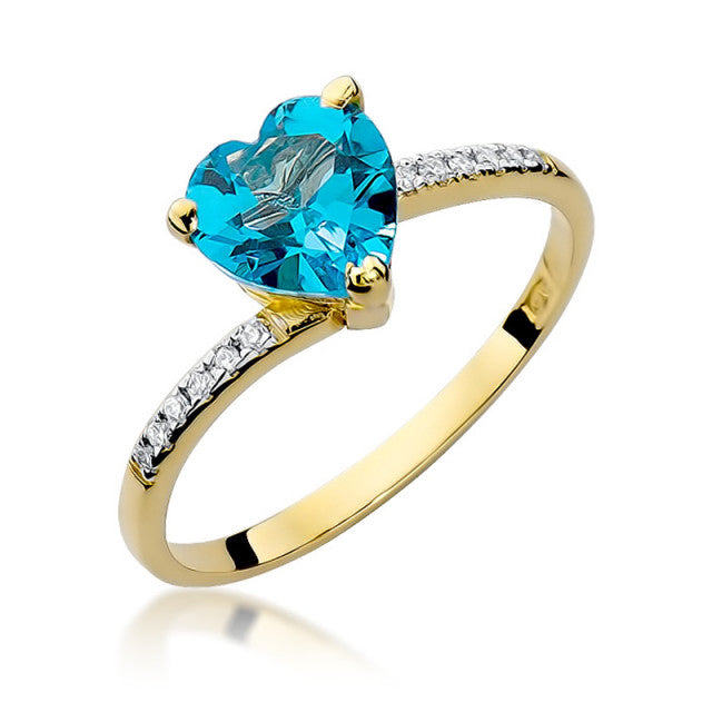 Inel Aur 14K cu Topaz Swiss 1.20 ct si Diamante Naturale 0.06 ct — Aur galben