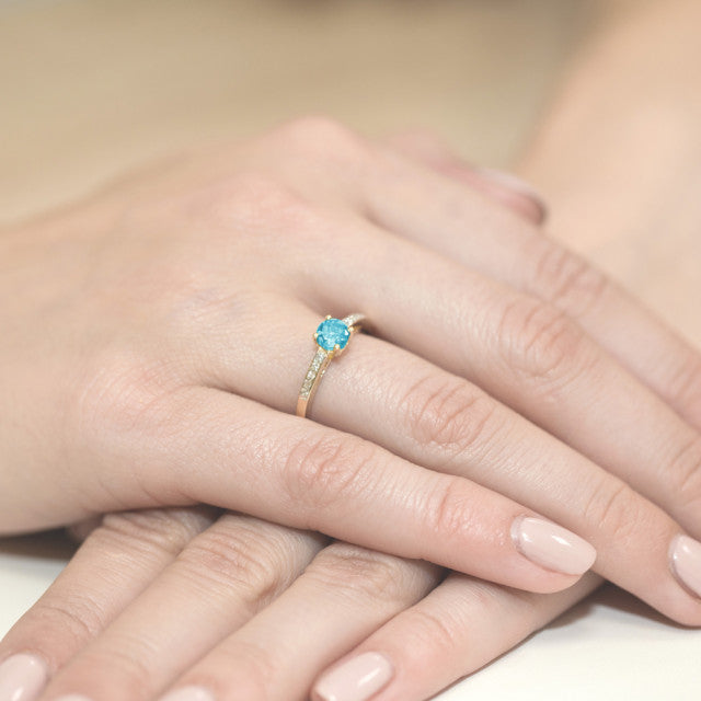Inel Aur 14K cu Topaz Swiss 0.50 ct si Diamante Naturale 0.05 ct, imaginea 7 din 11