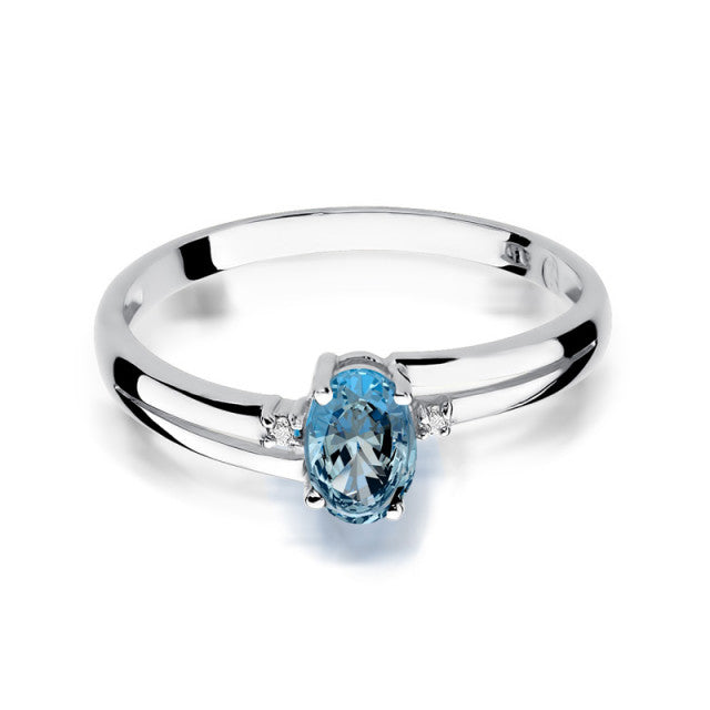 Inel Aur 14K cu Topaz Swiss 0.50 ct si Diamante Naturale 0.03 ct, imaginea 5 din 10