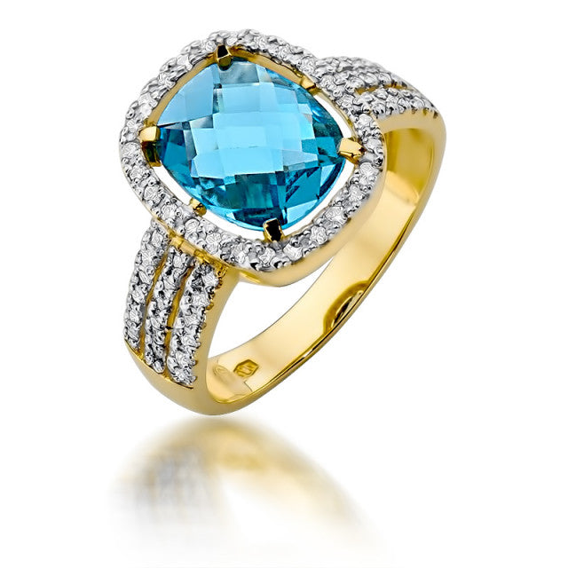 Inel Aur 14K cu Topaz Swiss 3.00 ct si Diamante Naturale 0.32 ct — Aur galben