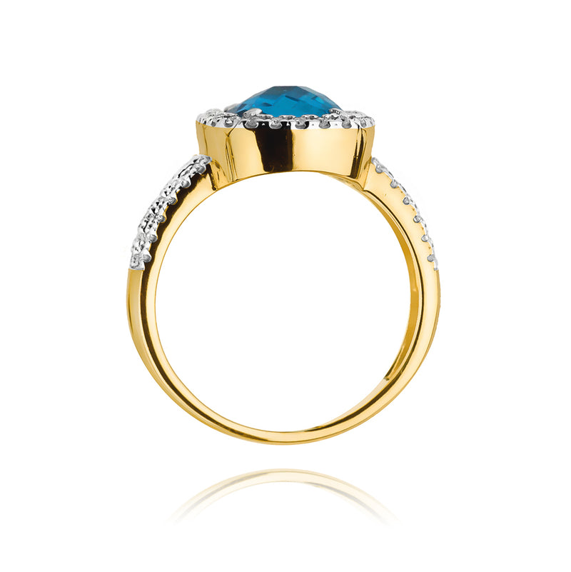 Inel Aur 14K cu Topaz Swiss 3.00 ct si Diamante Naturale 0.32 ct, imaginea 3 din 11