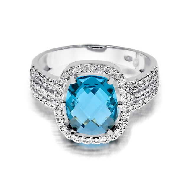 Inel Aur 14K cu Topaz Swiss 3.00 ct si Diamante Naturale 0.32 ct, imaginea 6 din 11