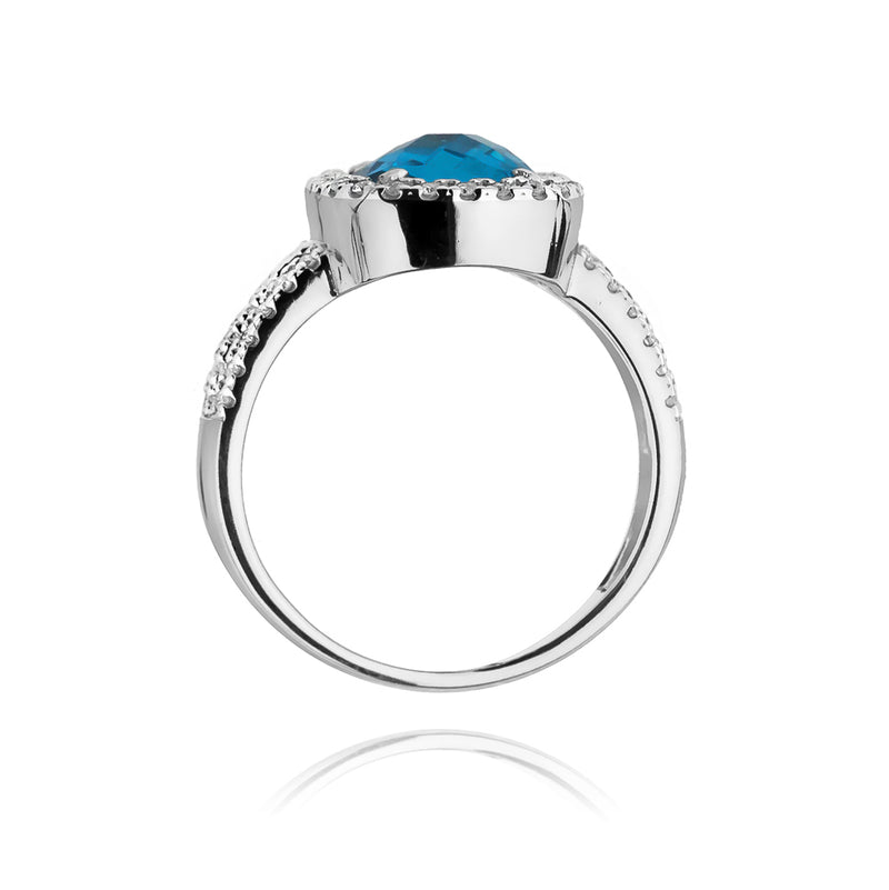 Inel Aur 14K cu Topaz Swiss 3.00 ct si Diamante Naturale 0.32 ct, imaginea 7 din 11