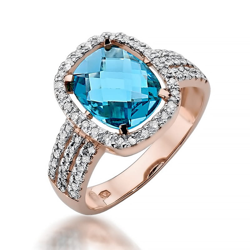 Inel Aur 14K cu Topaz Swiss 3.00 ct si Diamante Naturale 0.32 ct, imaginea 8 din 11