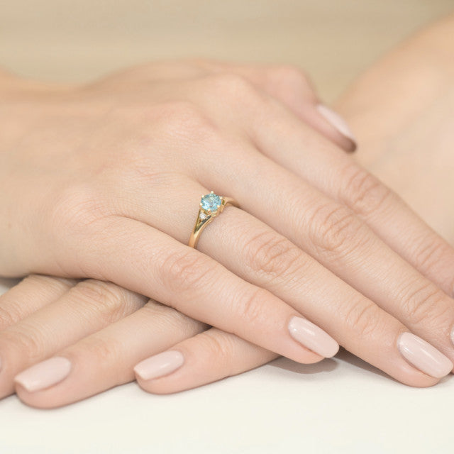 Inel Aur 14K cu Topaz Swiss 0.50 ct si Diamante Naturale 0.03 ct, imaginea 4 din 11