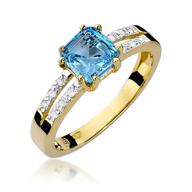 Inel Aur 14K cu Topaz Swiss 1.10 ct si Diamante Naturale 0.06 ct — Aur galben
