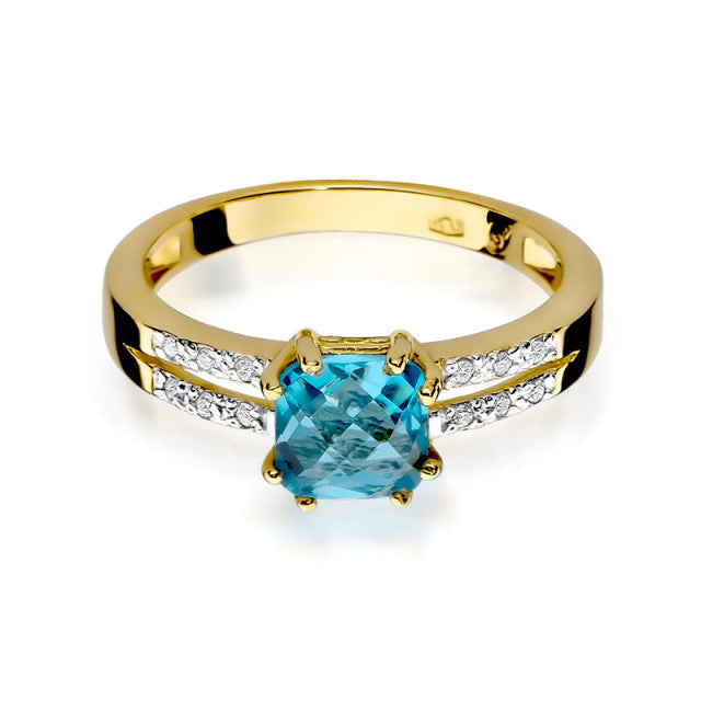 Inel Aur 14K cu Topaz Swiss 1.10 ct si Diamante Naturale 0.06 ct, imaginea 2 din 9
