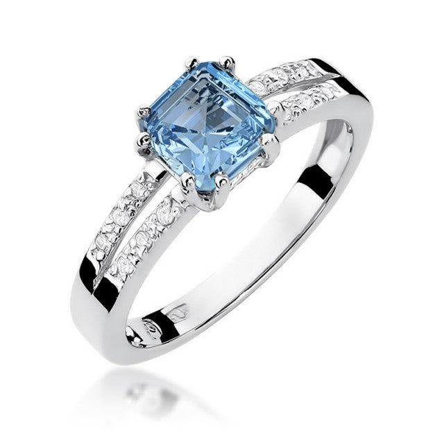 Inel Aur 14K cu Topaz Swiss 1.10 ct si Diamante Naturale 0.06 ct, imaginea 5 din 9