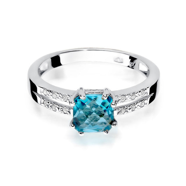 Inel Aur 14K cu Topaz Swiss 1.10 ct si Diamante Naturale 0.06 ct, imaginea 6 din 9